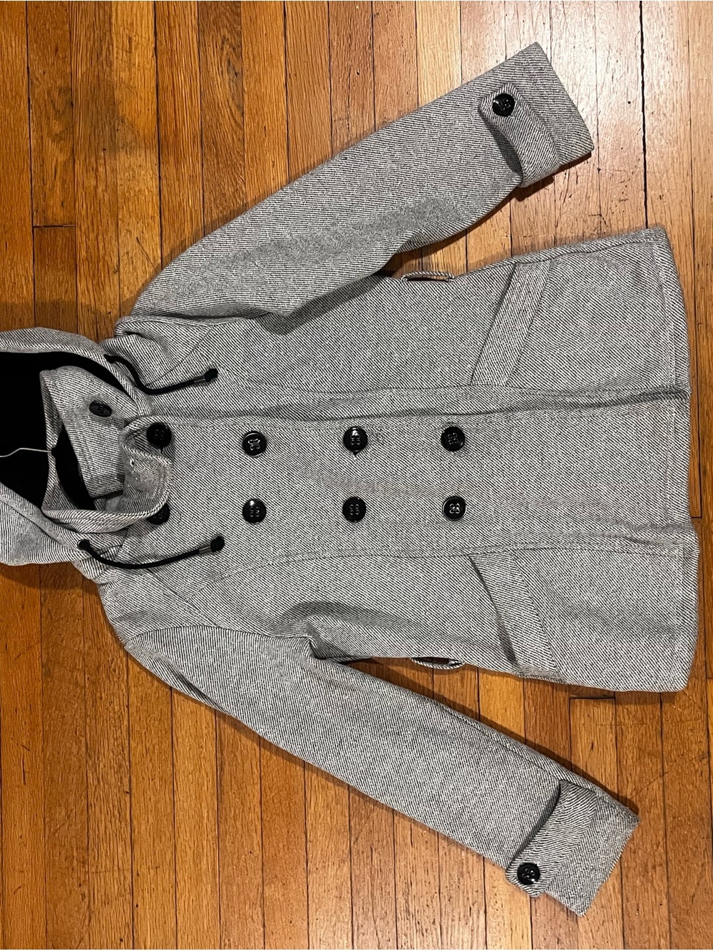 Sebby Gray Double-Breasted Hooded Pea Coat
